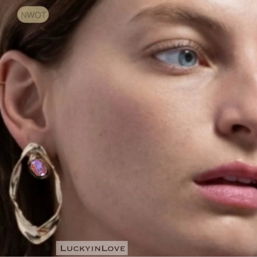 New ALEXIS BITTAR Crumpled Orbiting Swinging Door Knocker Gold Drop Earrings - Picture 2 of 11